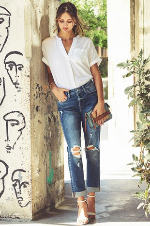 Distressed Roll Up  Boyfriend Jean