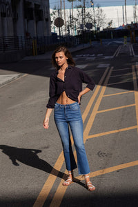 High rise-raw hem-crop mini flair